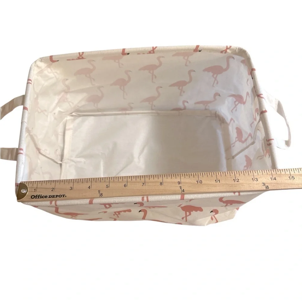 Flamingo Rectangular Storage Basket Pink Cream Tote Collapsible Waterproof - Picture 10 of 11